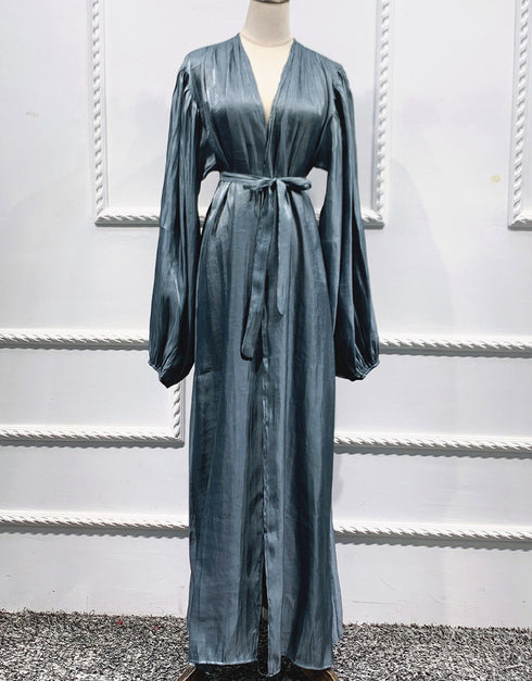 Women's Solid Color Puff Sleeve Maxi Abaya